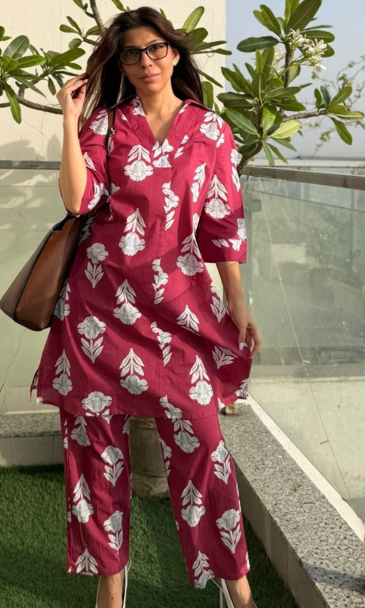 Cotton Rose Pink Floral Collared Co-ord