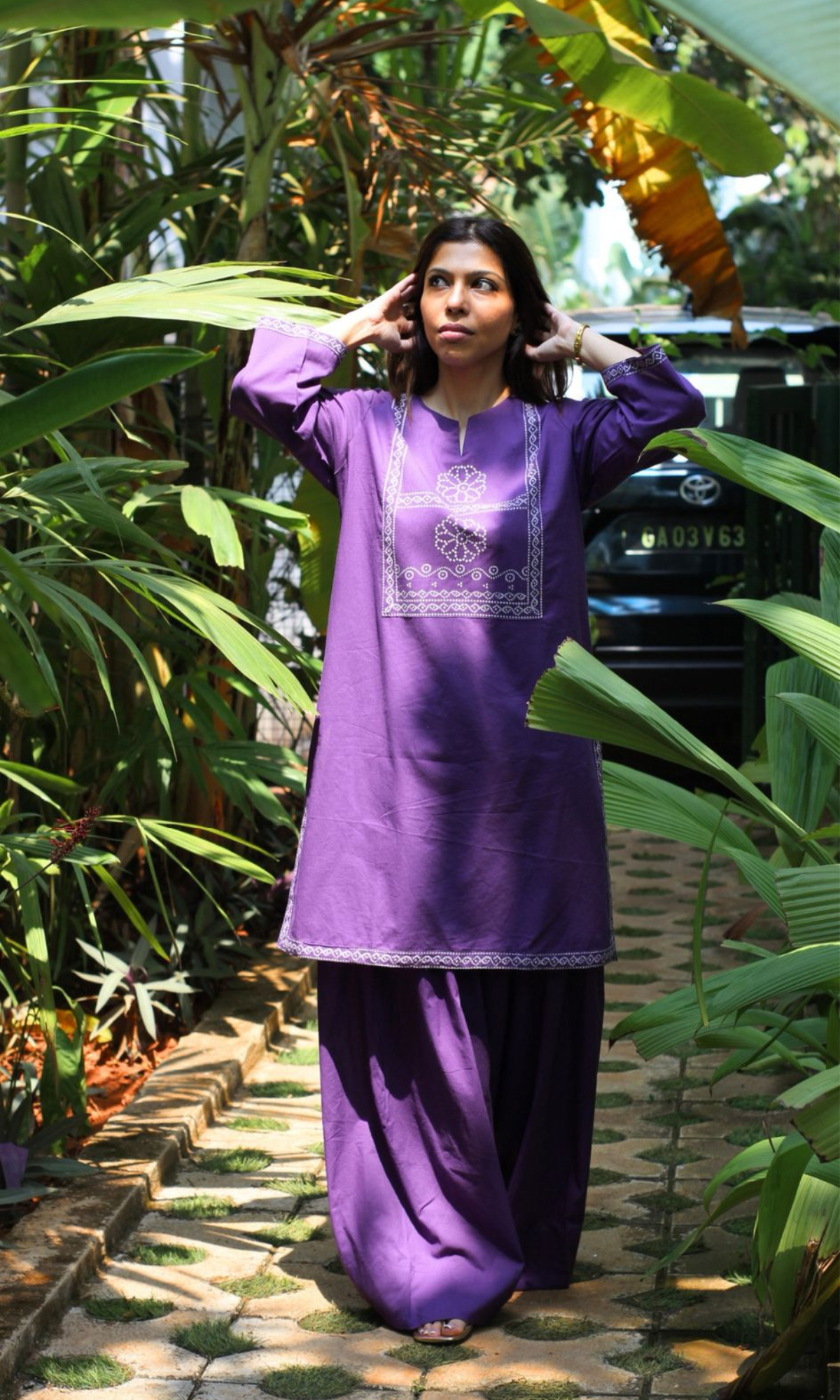 Purple Motif Print Kurta with Farshi Salwaar