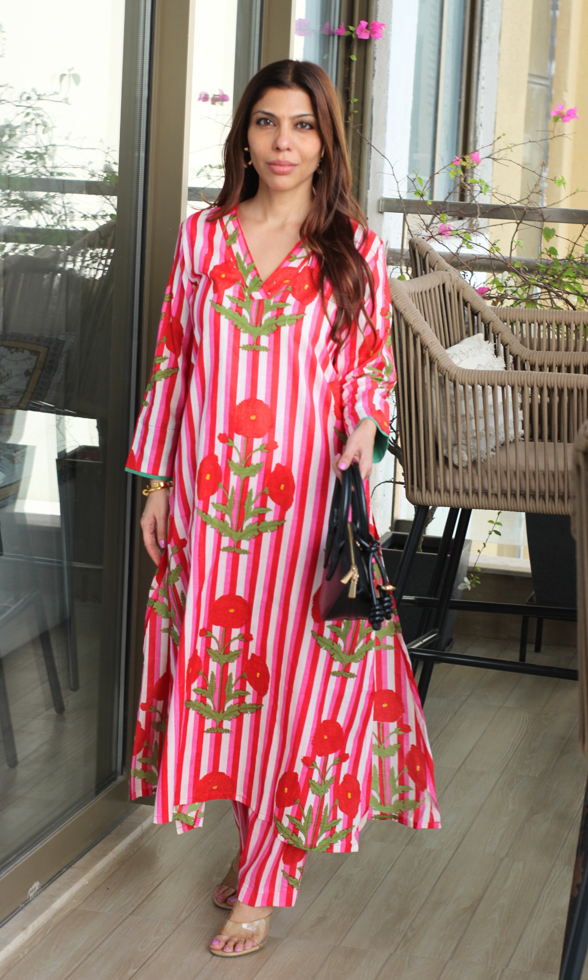 Red & Pink Mughal Cotton Kurta with Pants