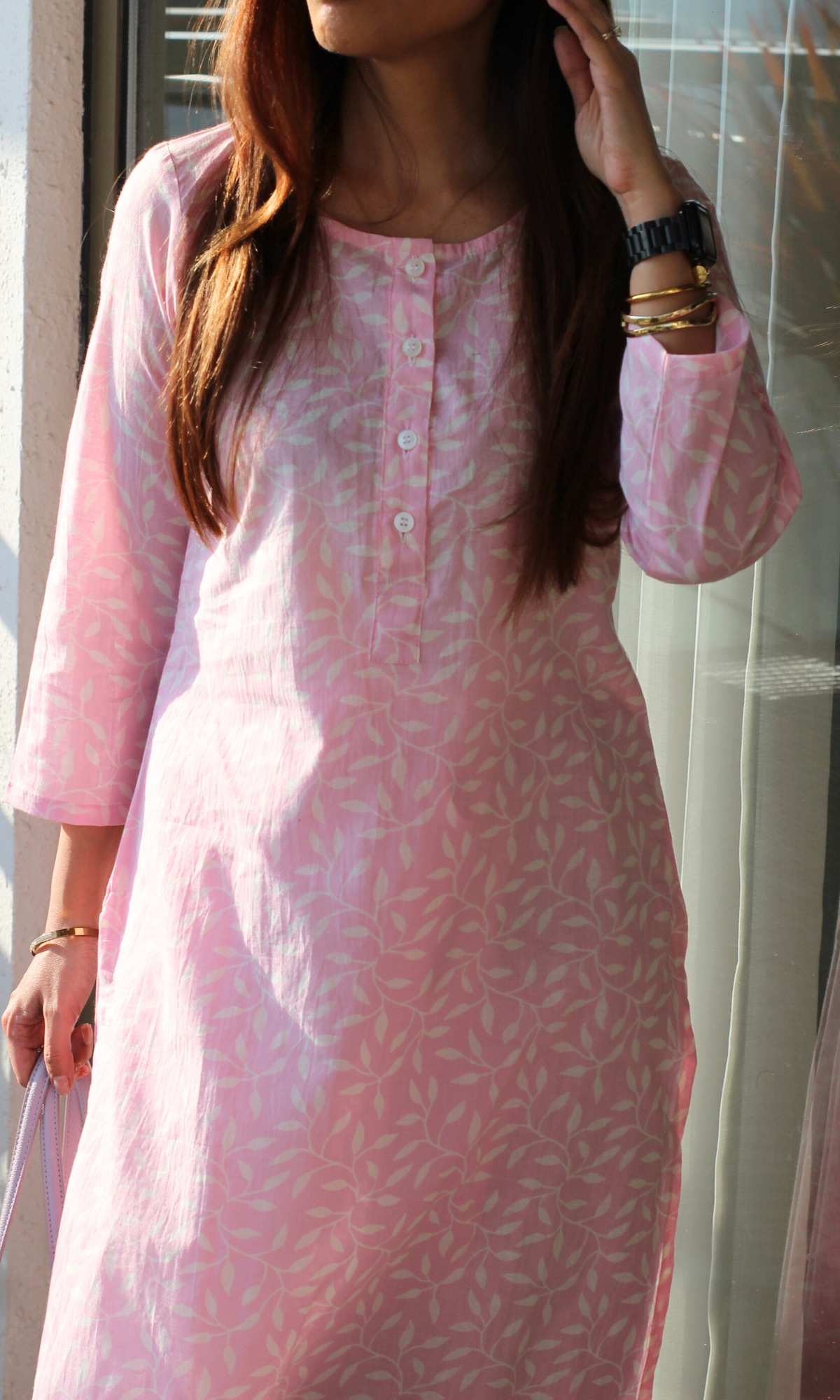 Cotton Baby Pink Printed Kurta & Pant