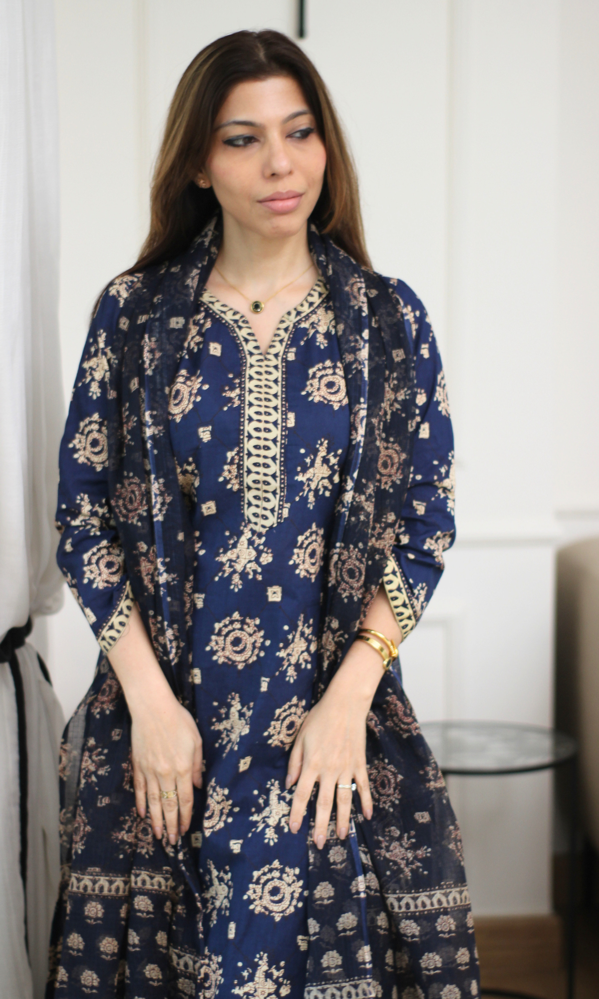 Neelofar Block Print Kurta, Pant & Kota Doria Printed Dupatta
