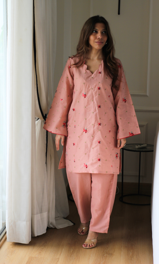 Wahida Peach Embroidered Kurta with Pants