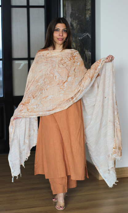 Cotton Slub Cafe Late Kurta, Pant With Slub Mirage Dupatta