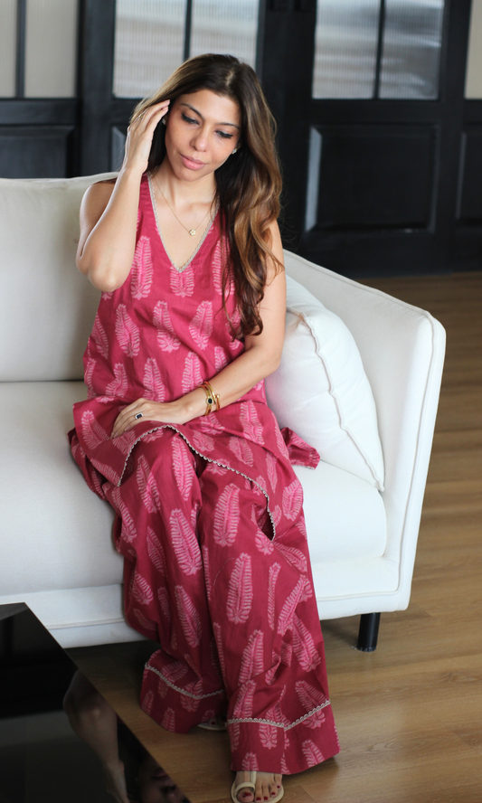 Elina Cotton Leaf Print Kurta with Farshi Salwaar