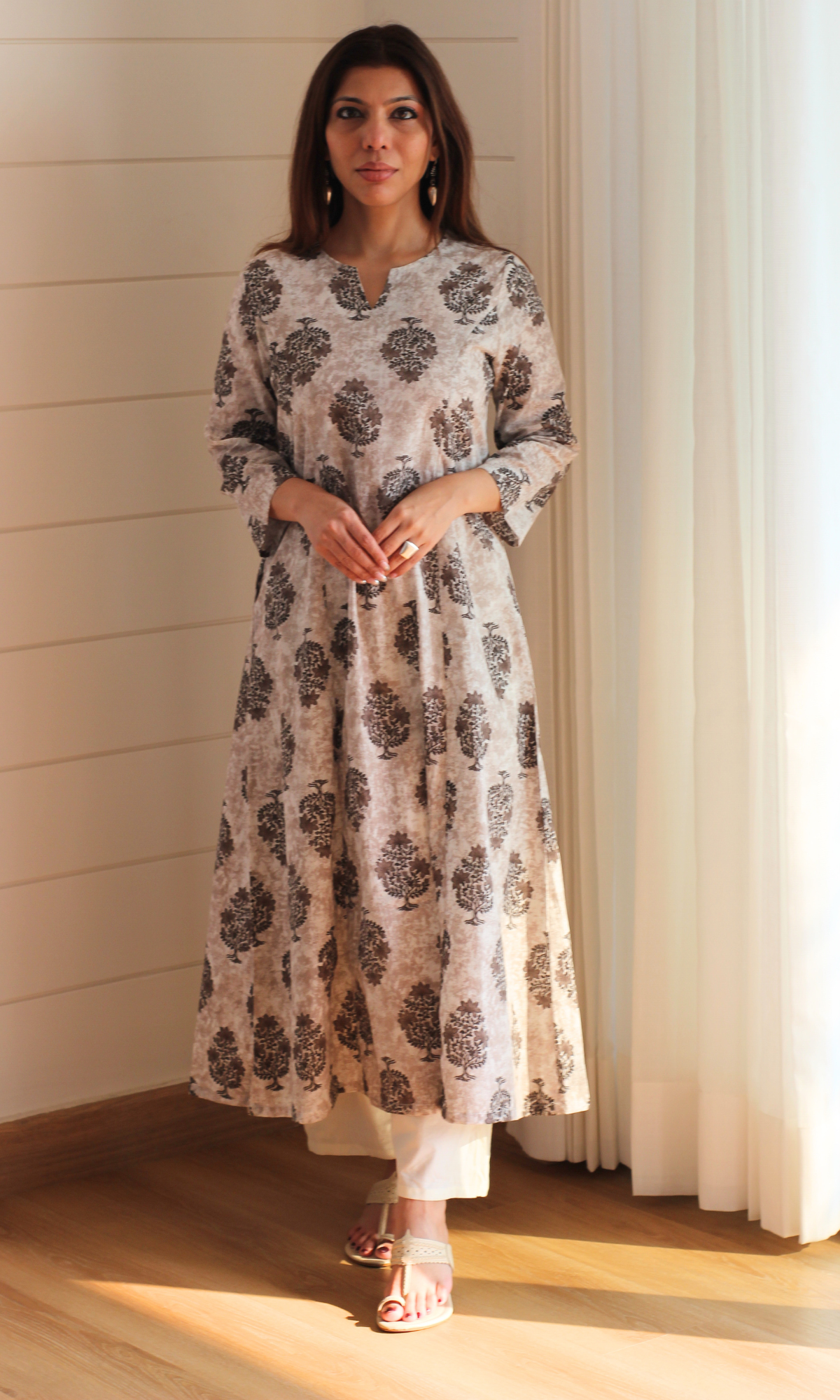 Cotton Earthy Brown Kali Kurta