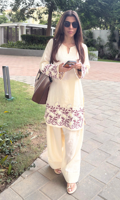 Ivory Vine Towel Embroidered Kurta with Farshi Salwaar