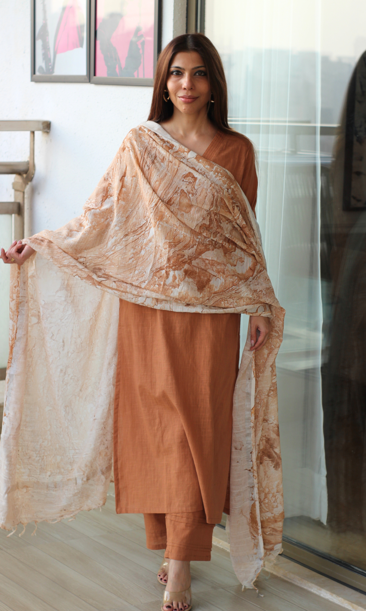 Cotton Slub Cafe Late Kurta, Pant With Slub Mirage Dupatta