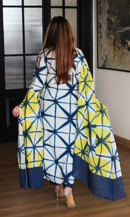 Shibori Sunburst Kurta, Dupatta & Cotton Pants