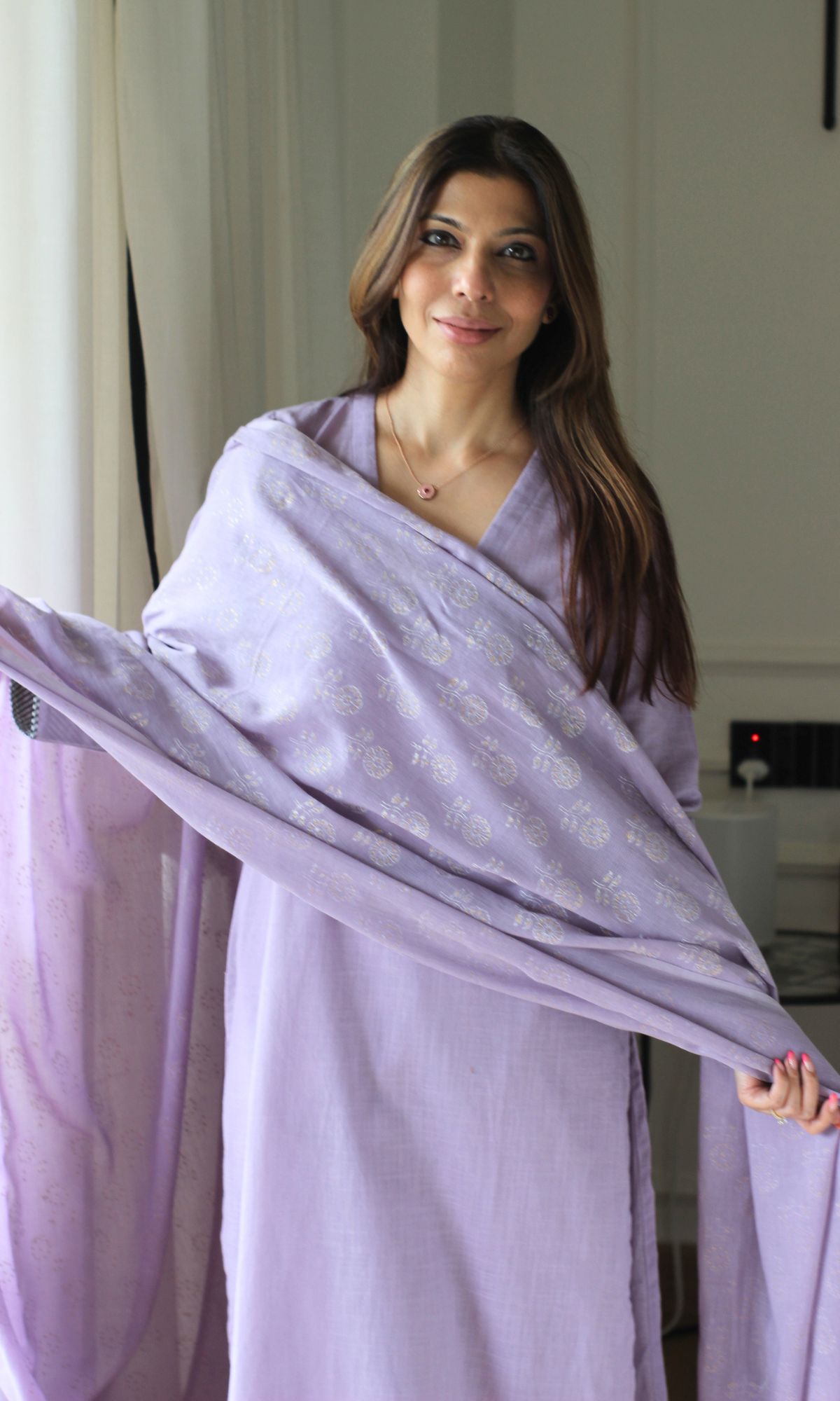 Pastel Purple Cotton Slub Kurta, Pants & Cotton Booti Print Dupatta