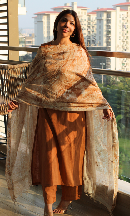Cotton Slub Cafe Late Kurta, Pant With Slub Mirage Dupatta