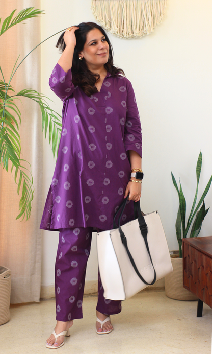 Plum Purple Cotton Dobby Collard Co-ord
