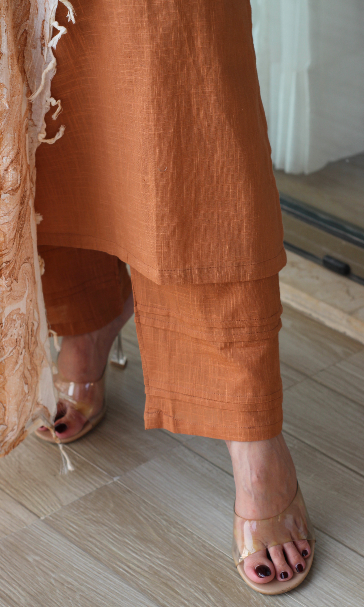Cotton Slub Cafe Late Kurta, Pant With Slub Mirage Dupatta
