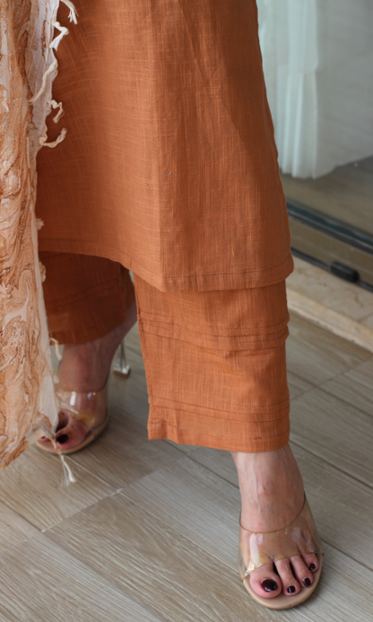 Cotton Slub Cafe Late Kurta, Pant With Slub Mirage Dupatta