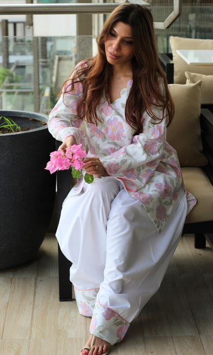 Cotton Woven Floral Jacquard Kurta with Farshi Salwaar