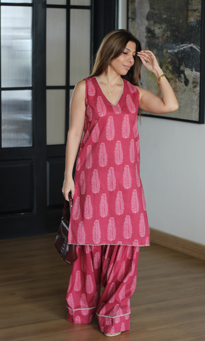 Elina Cotton Leaf Print Kurta with Farshi Salwaar