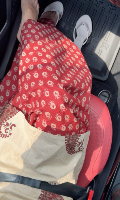 Beige & Rama Booto Kurta with Ajrakh print Farshi Salwaar