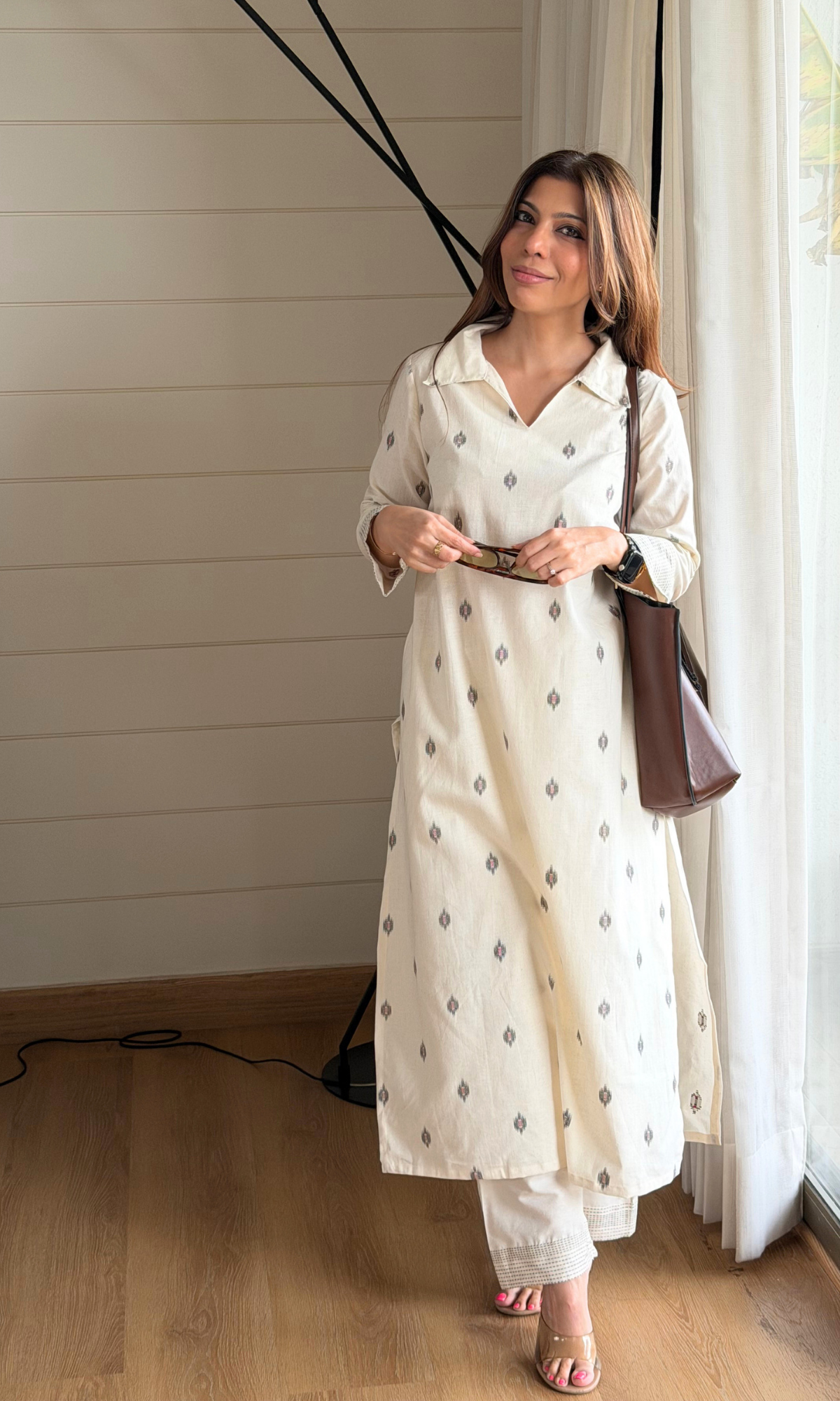 Samaria Cotton Dobby Collared Kurta with Pants