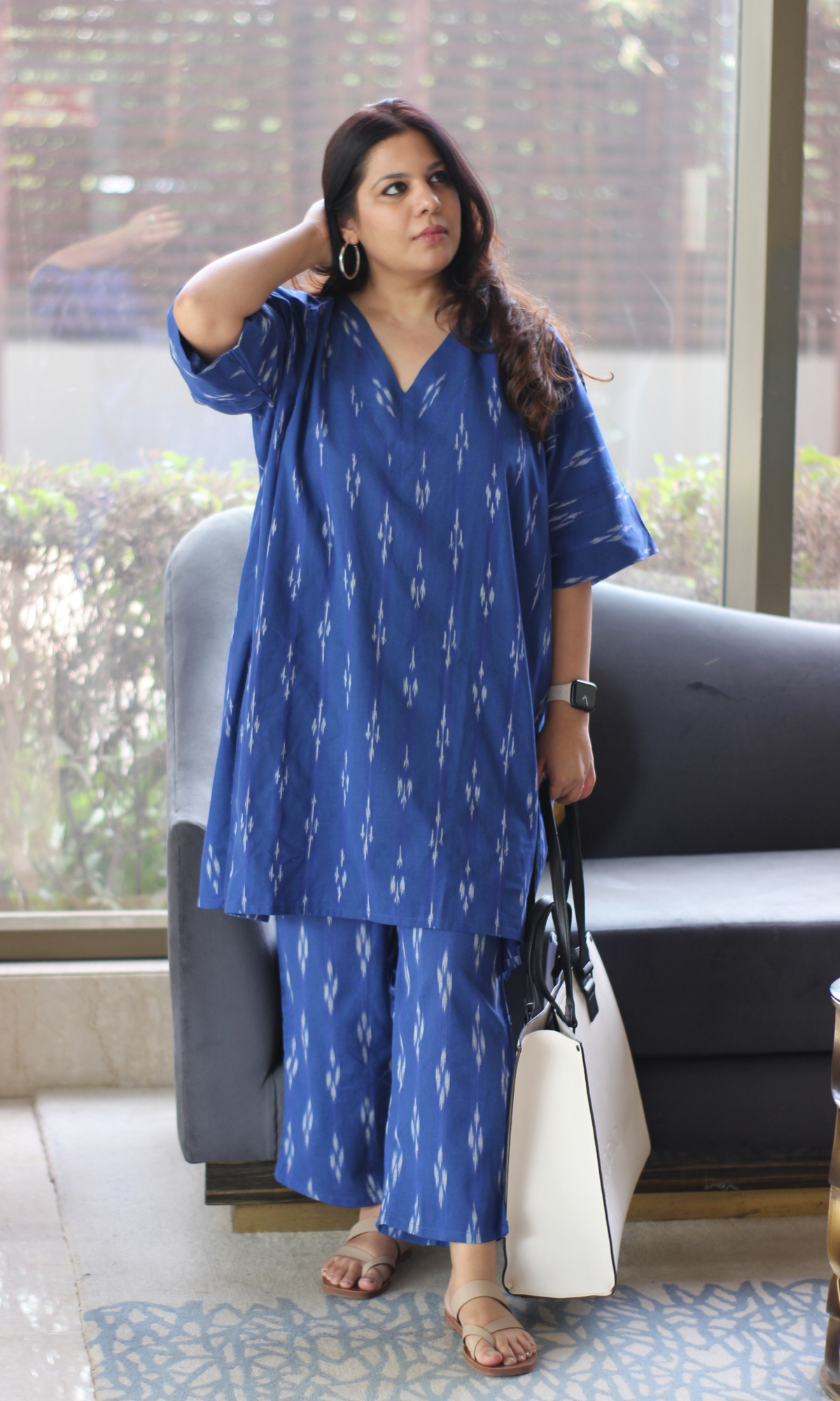 Ikat Blue Oversized Kaftan Style Co-ord