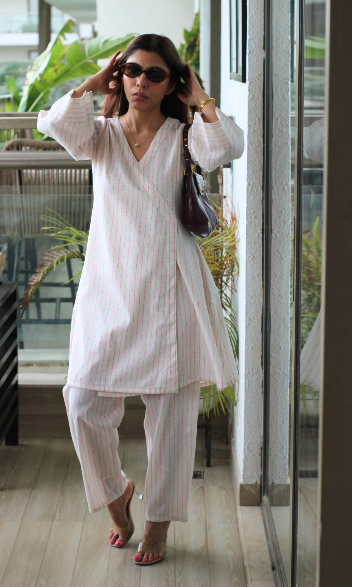 Off-white Handloom Cotton Thread Detail Kimono Co-ord