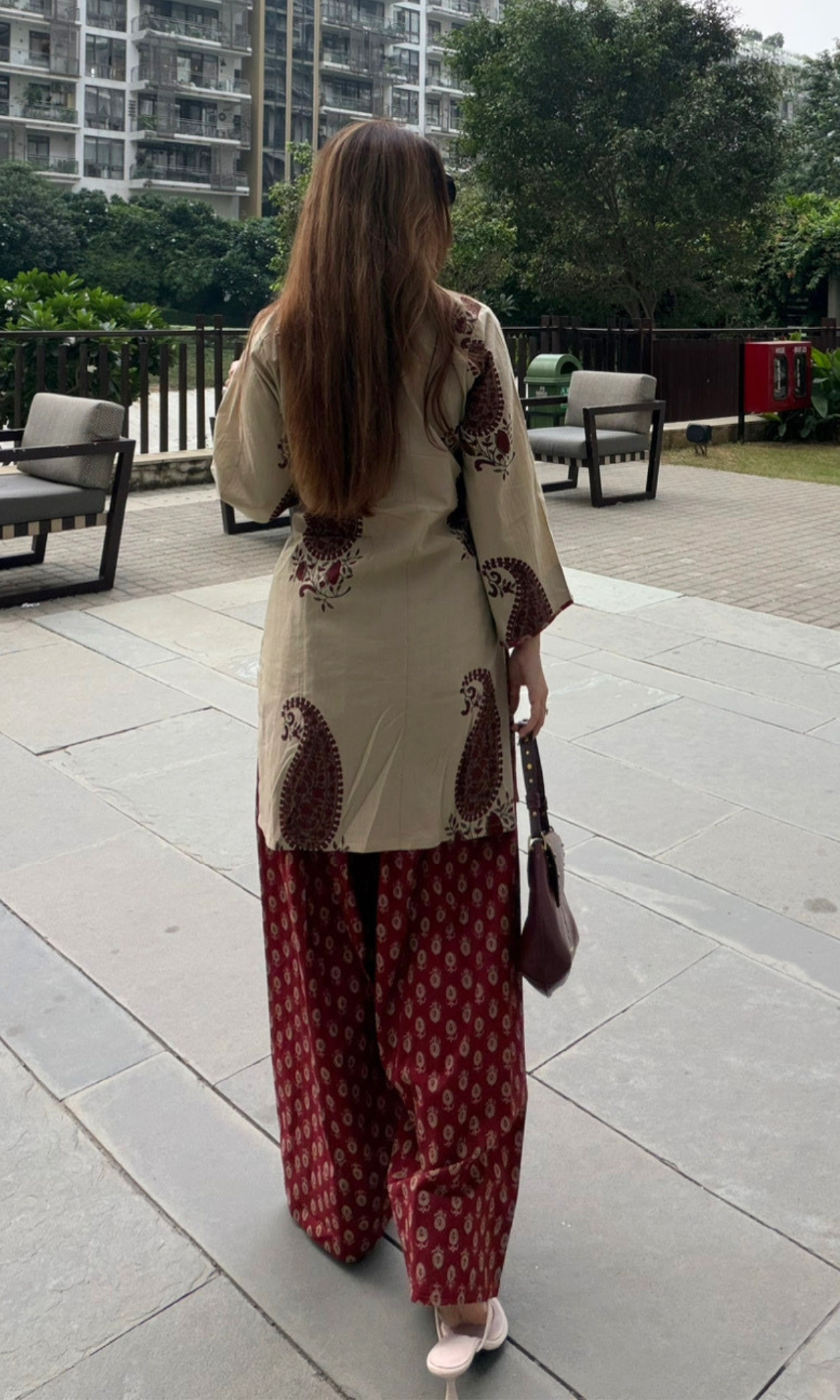 Beige & Rama Booto Kurta with Ajrakh print Farshi Salwaar