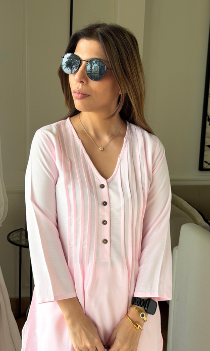 Pink Lily Pleated Buttoned Kurta with Pants