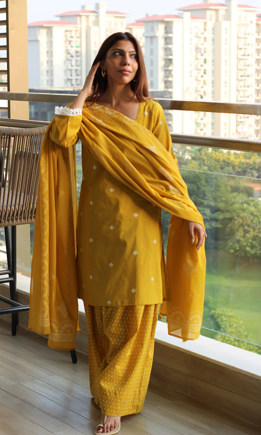 Genda Gul Kurta with Farshi Salwar & Cotton Dupatta