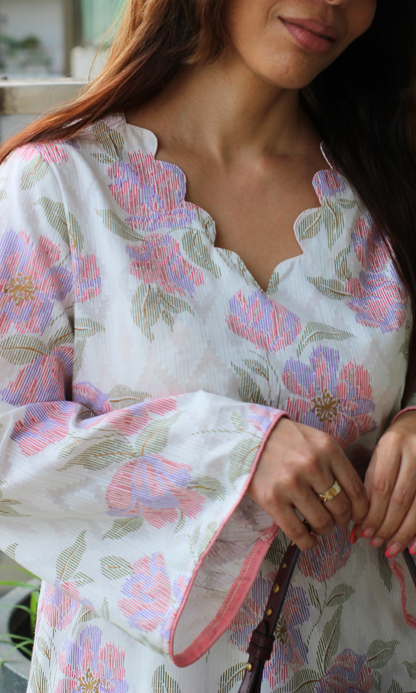 Cotton Woven Floral Jacquard Kurta with Farshi Salwaar