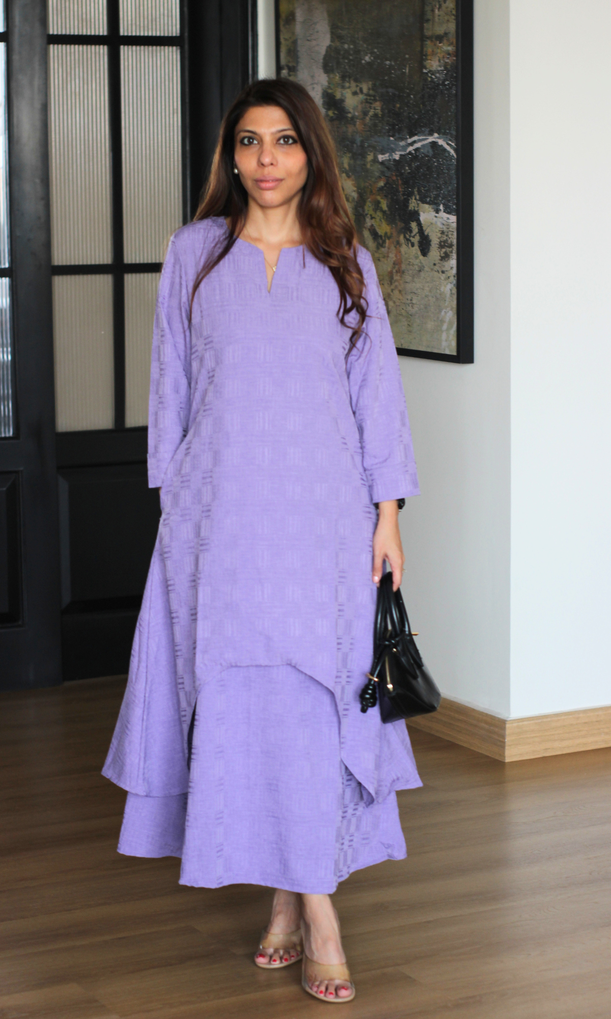 Lavender Textured Slip Dress with Kurta