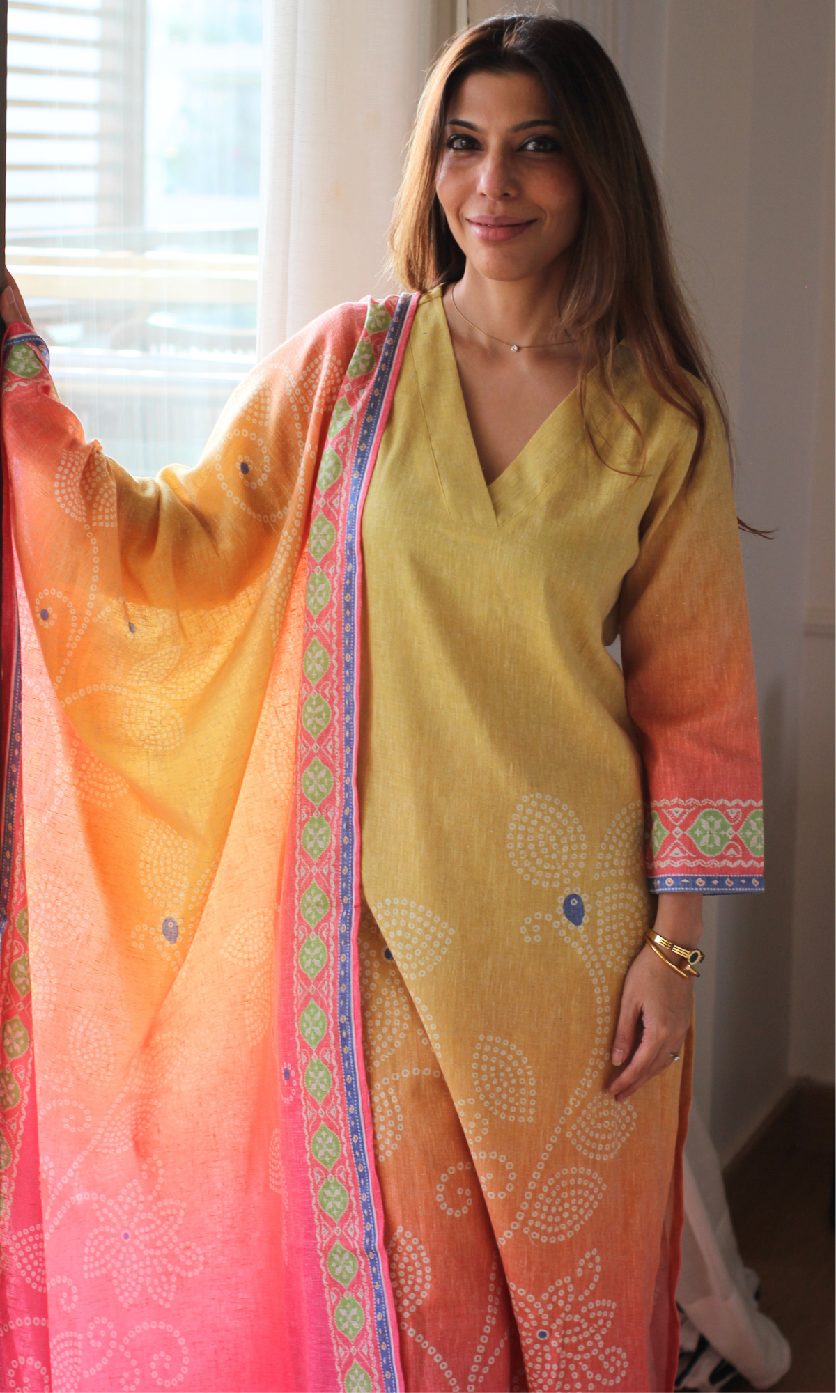 Pink Mirage Linen Blend Kurta , Dupatta & Cotton Pants