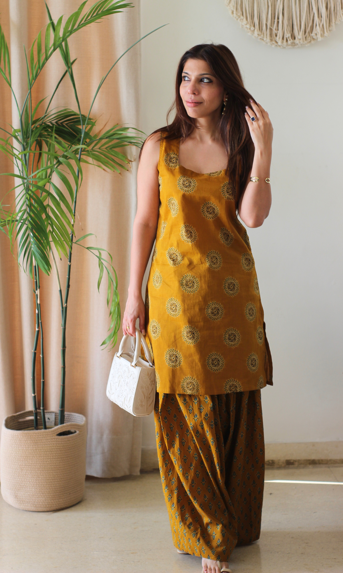 Mustard Sunflower Cotton Kurta and Farshi Salwaar