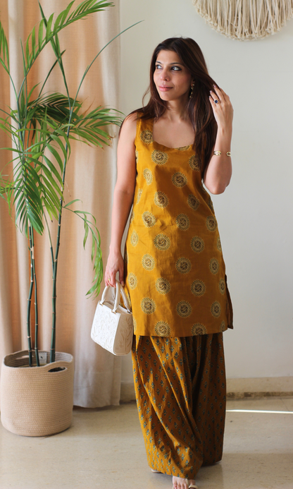 Mustard Sunflower Cotton Kurta and Farshi Salwaar