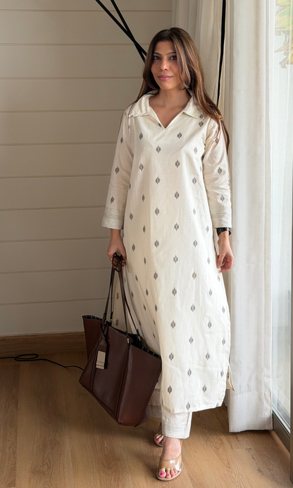 Samaria Cotton Dobby Collared Kurta with Pants