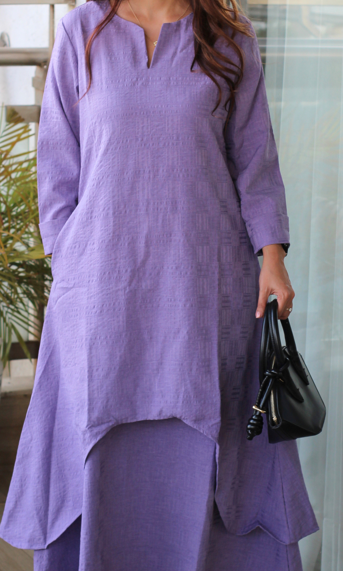 Lavender Textured Slip Dress with Kurta