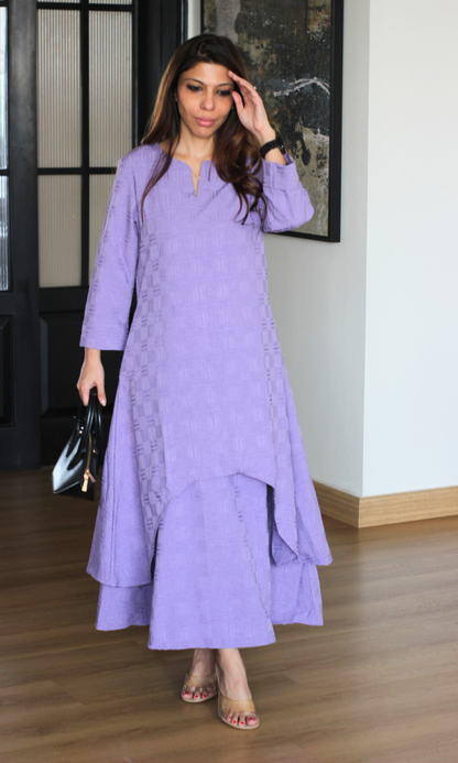 Lavender Textured Slip Dress with Kurta