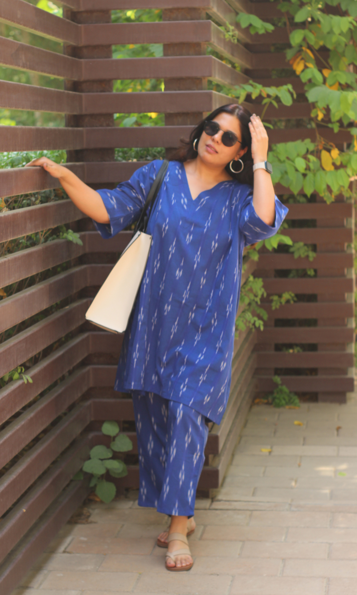 Ikat Blue Oversized Kaftan Style Co-ord