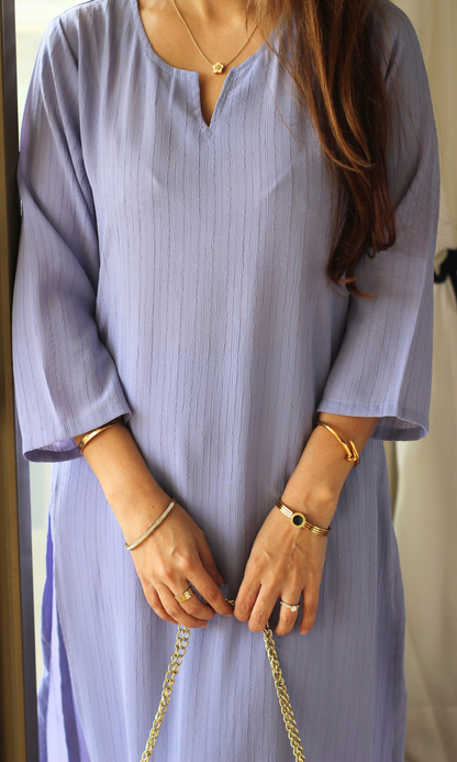 Lilac Stripe Textured Kurta with Pants