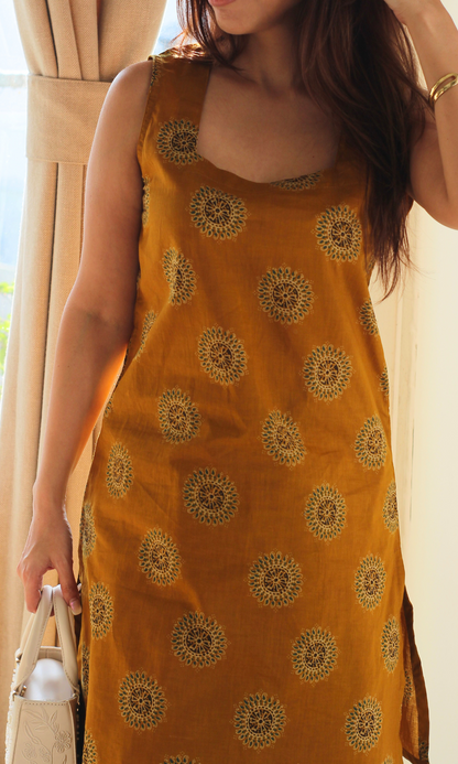 Mustard Sunflower Cotton Kurta and Farshi Salwaar