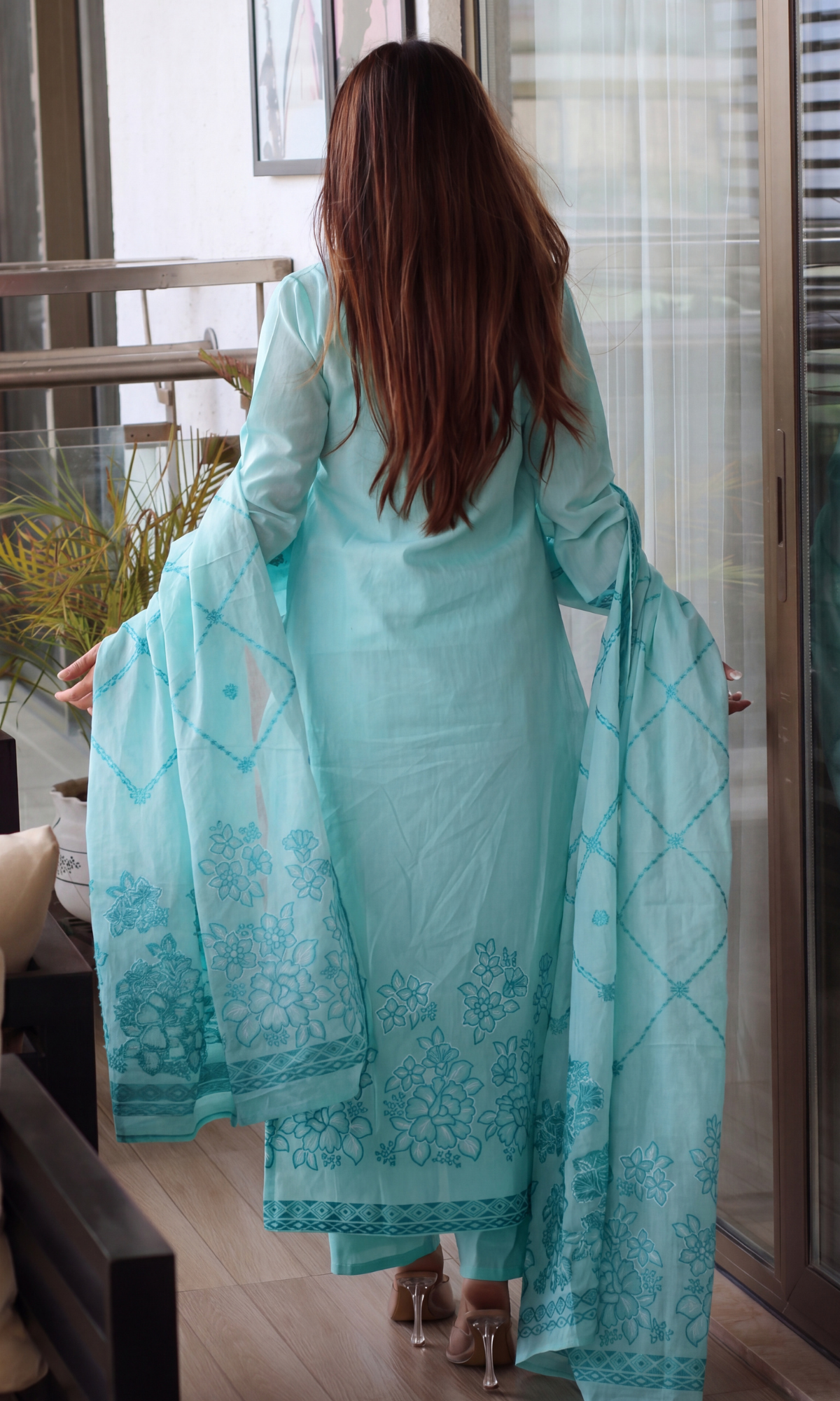 Azure Mist Loom Woven Kurta , Dupatta & Cotton Pants
