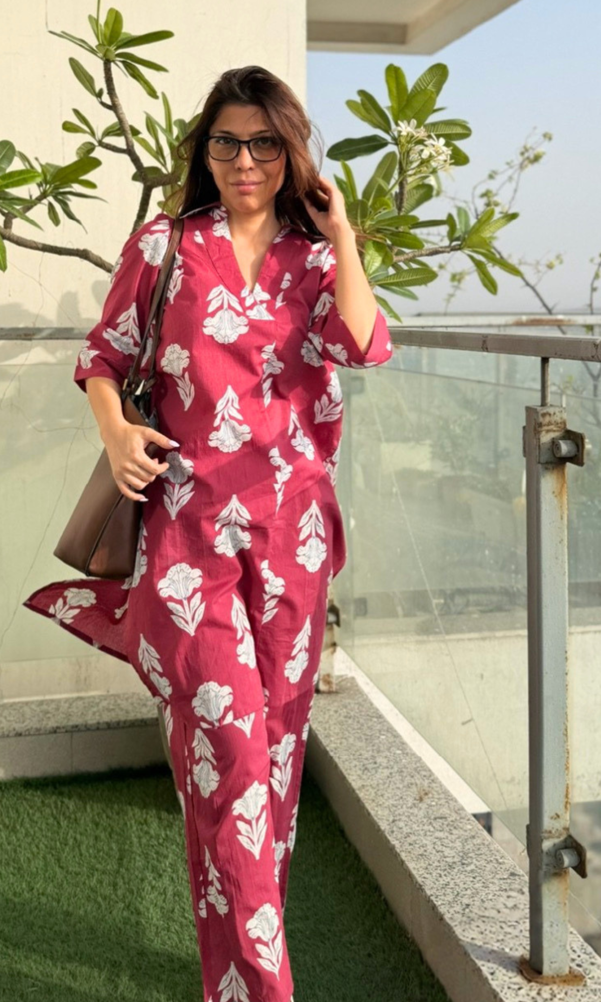 Cotton Rose Pink Floral Collared Co-ord