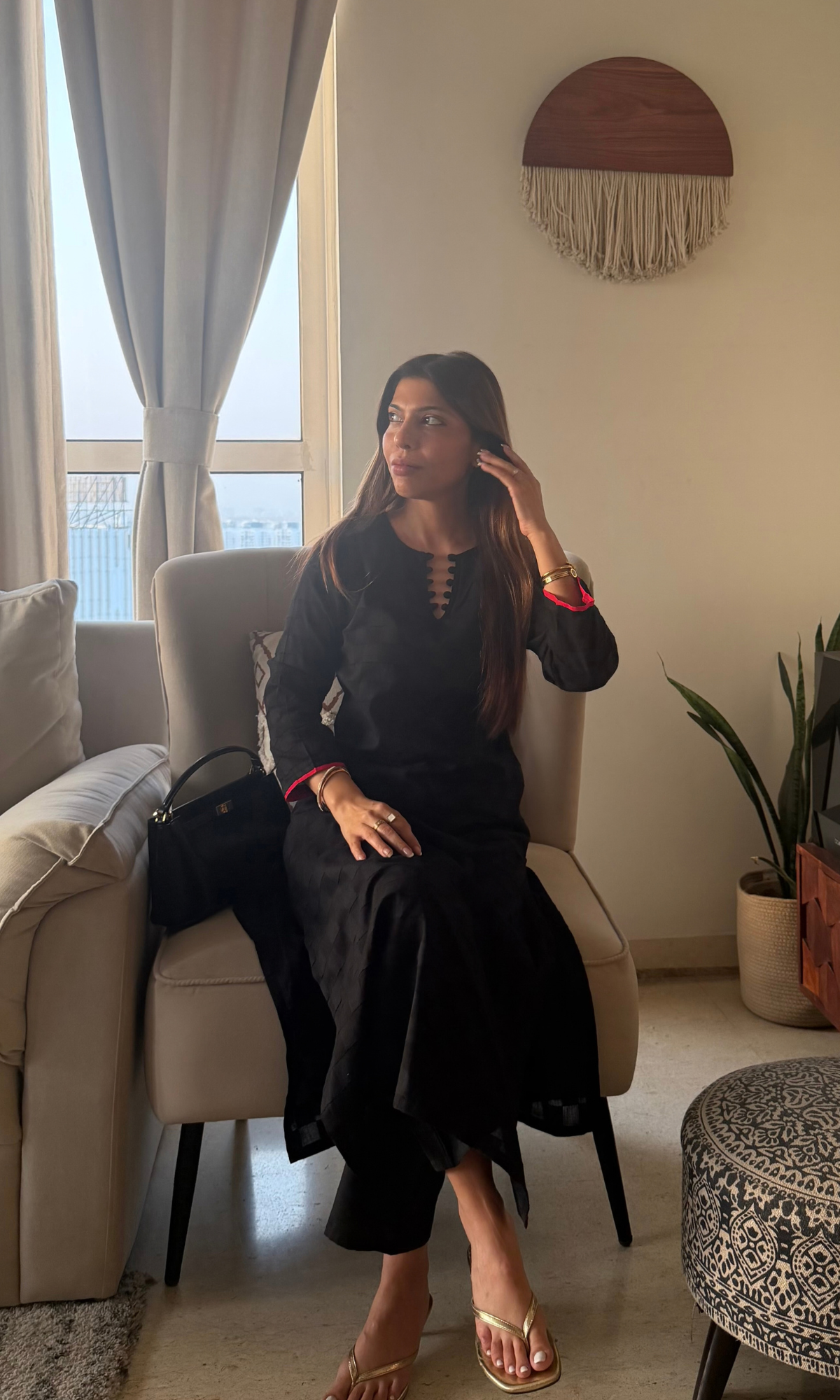 Navya Black Checkered Kurta with Cotton Pants