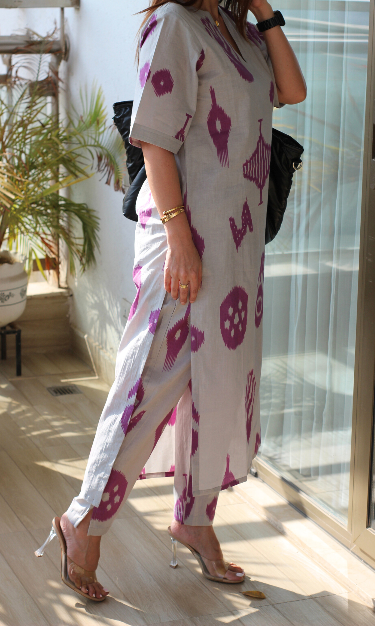 Ash Blue & Purple Nomad Print Cotton Low High Style Co-ord