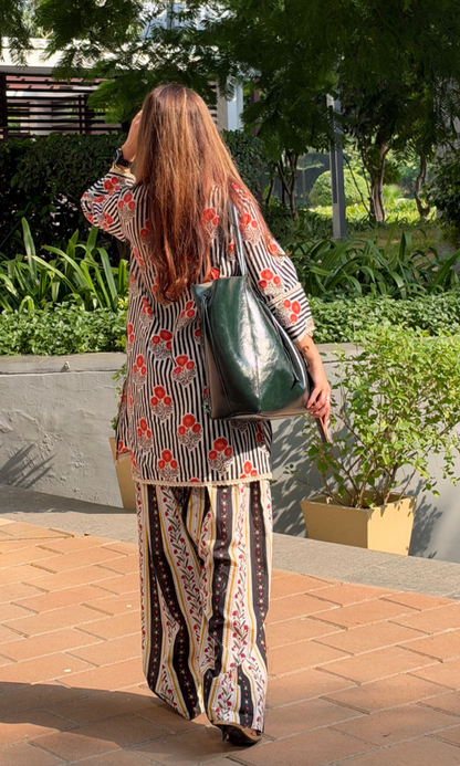 Black Kinari Block Print Kurta with Farshi Salwaar