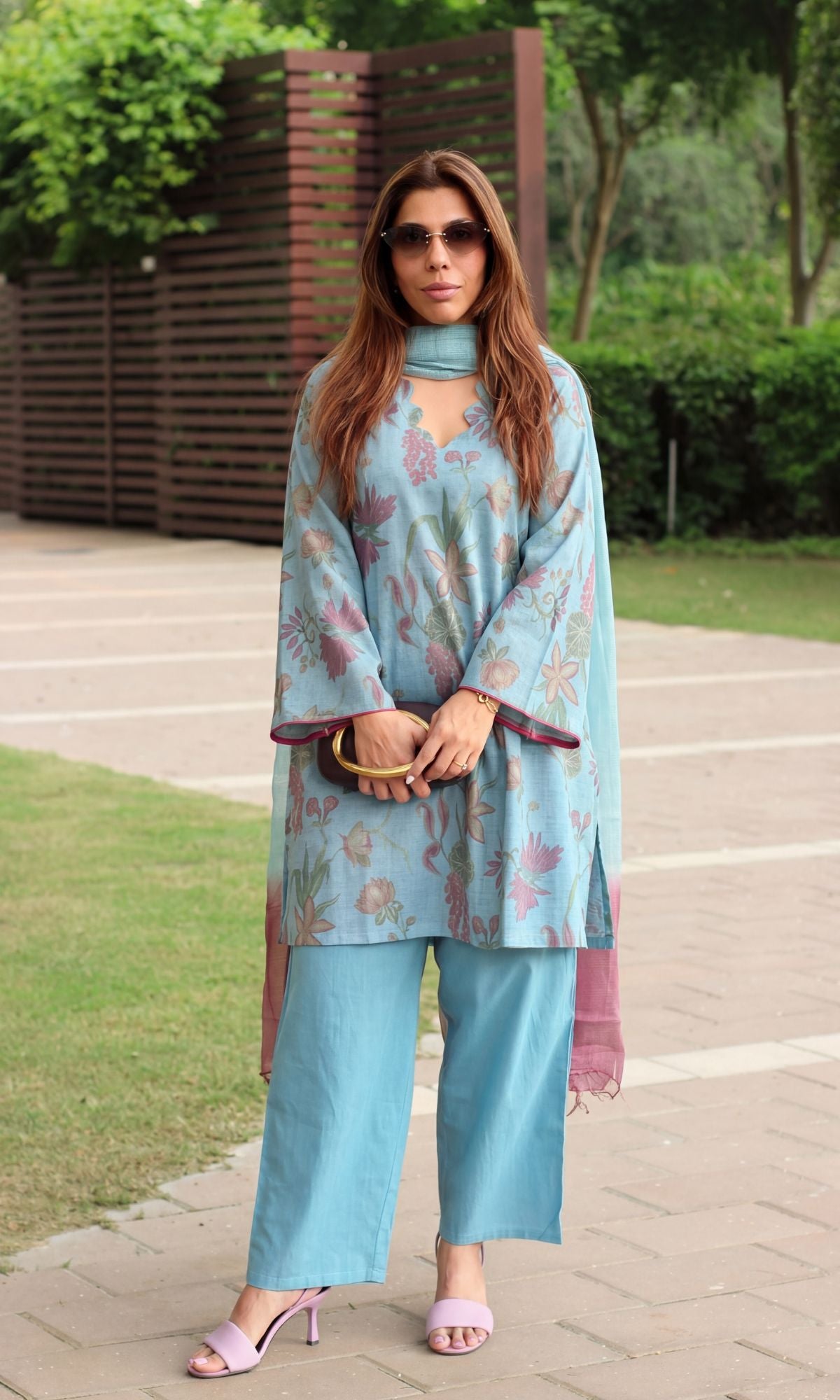 Bluebell Bloom Linen Blend Kurta, Cotton Pants & Kota doria Ombré Dupatta