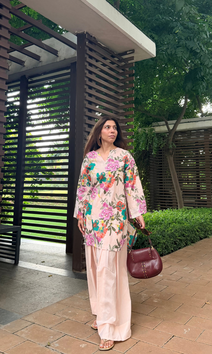 Blush Garden Cotton Kurta with Farshi Salwaar
