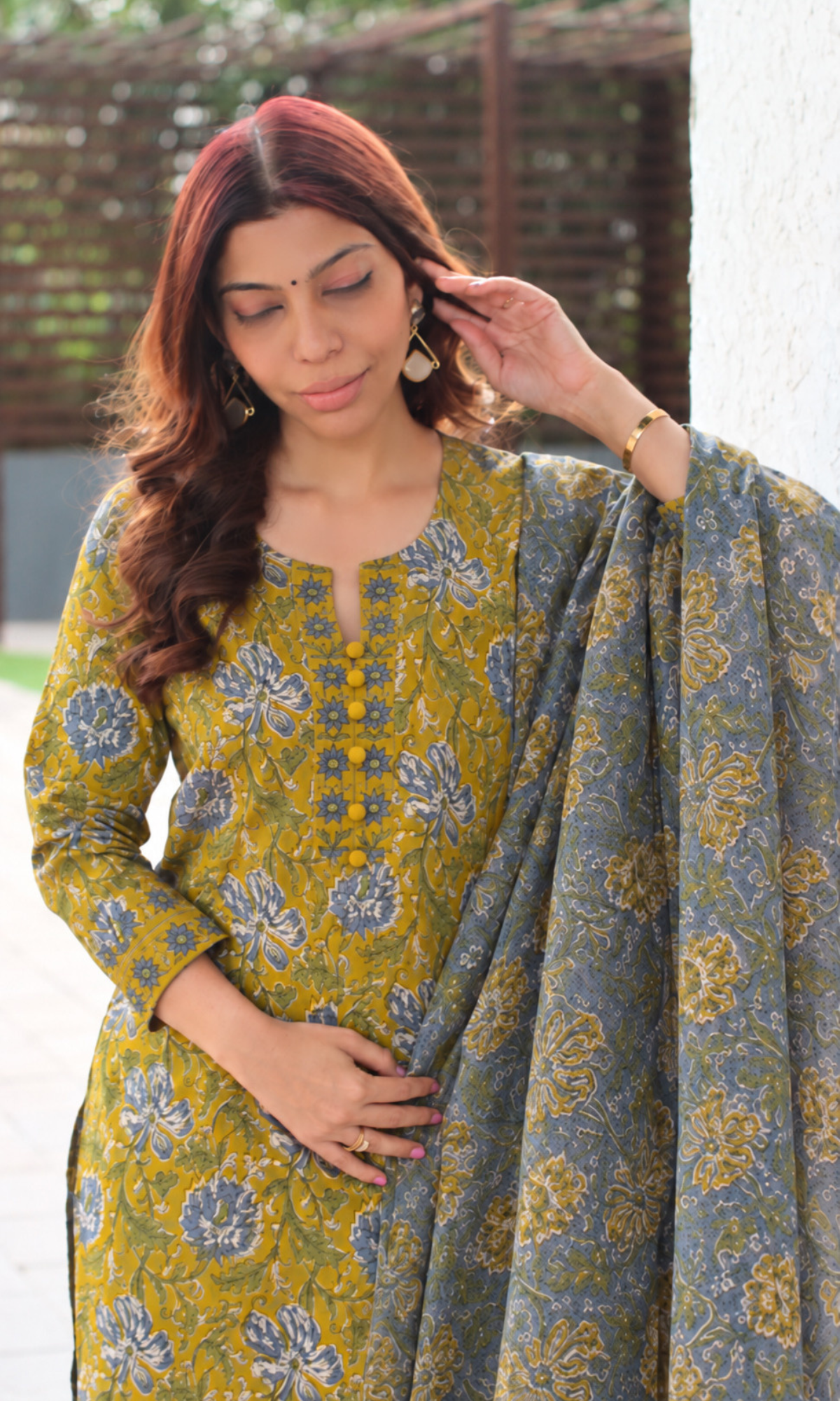 Sarson Bagh Block Print Kurta, Cotton Pants & Kota Doria Dupatta