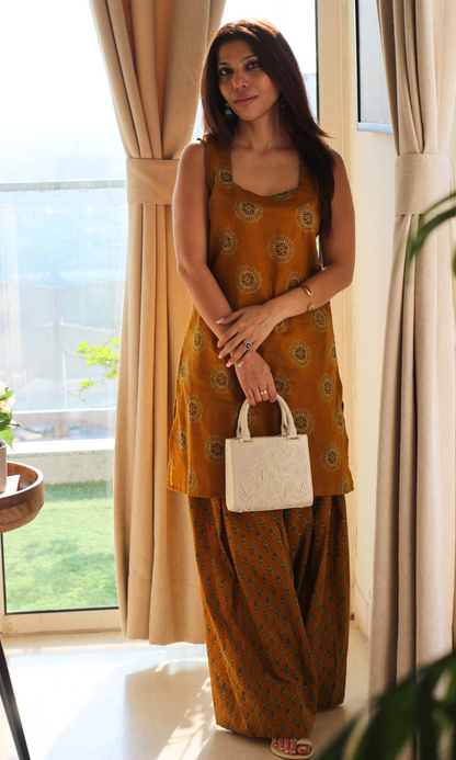 Mustard Sunflower Cotton Kurta and Farshi Salwaar