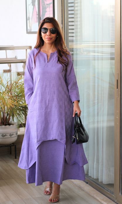 Lavender Textured Slip Dress with Kurta