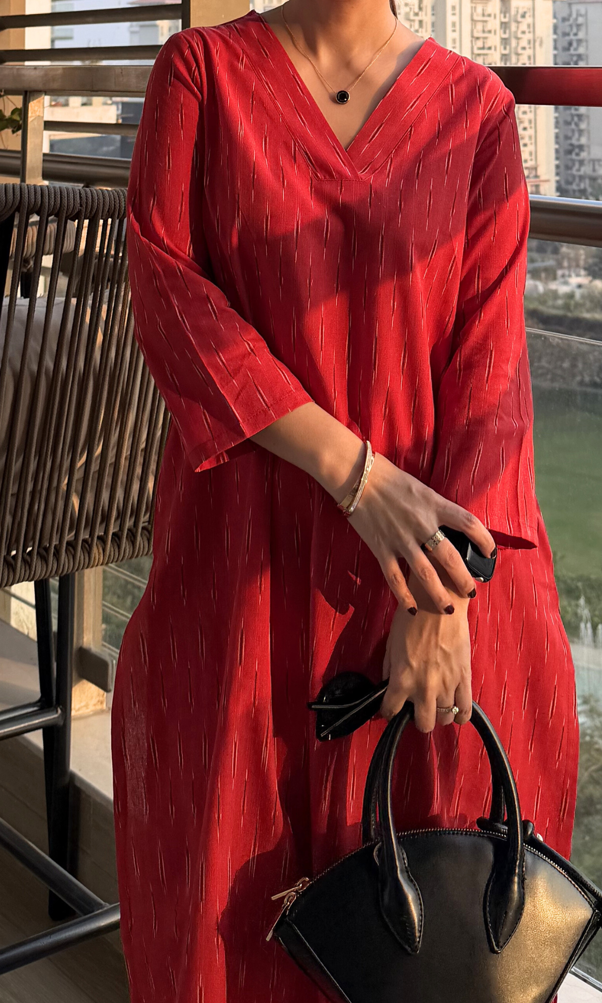 Cherry Red Ikat Kurta & Cotton Pants