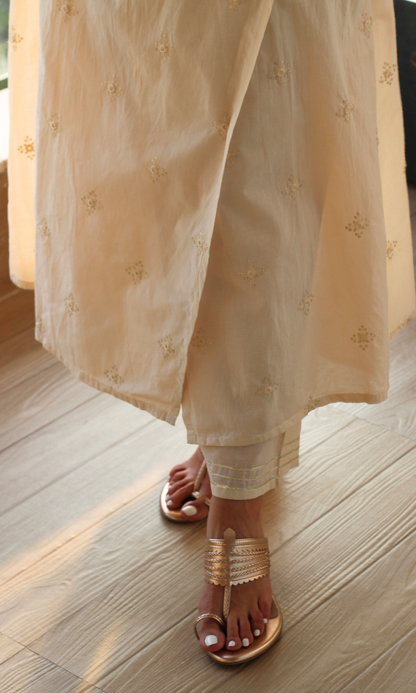 Ivory Embroidered Cotton Angrakha Kurta & Pants