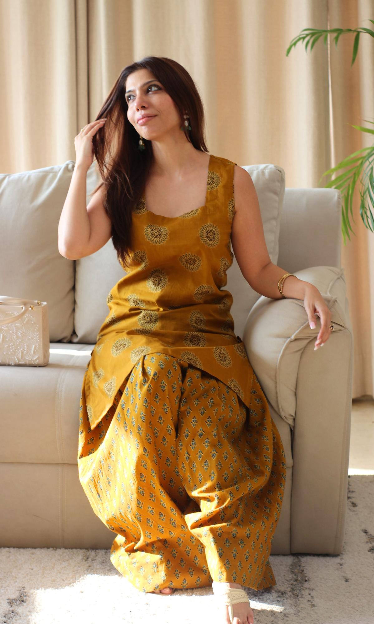 Mustard Sunflower Cotton Kurta and Farshi Salwaar